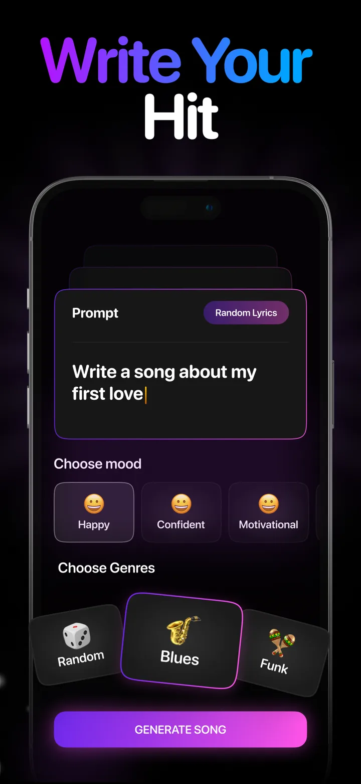 Prompt screen with mood and genre